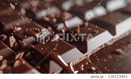 Broken chocolate close-up. Generative AI 126123901