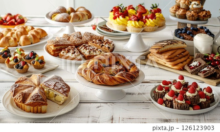 Brunch table scene. Generative AI 126123903