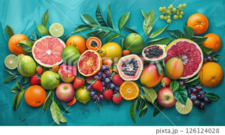 Fruit flat lay. Generative AI 126124028