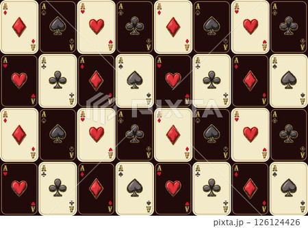 Seamless geometric pattern with ace cards in chessboard arrangement. Checkered grid pattern. Vintage style. Seamless geometric pattern with ace cards in chessboard arrangement. Checkered grid pattern. Vintage style. 126124426