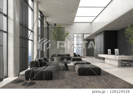 Modern style conceptual reception interior room 3d illustration Modern style conceptual reception interior room 3d illustration 126124529