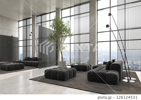 Modern style conceptual reception interior room 3d illustration Modern style conceptual reception interior room 3d illustration 126124531