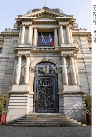 Exterior architectural design of The Paris Chamber of Commerce and Industry building. 126124643