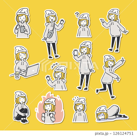 女性の色々なイラストカット 白いフチあり 女性の色々なイラストカット 白いフチあり 126124751