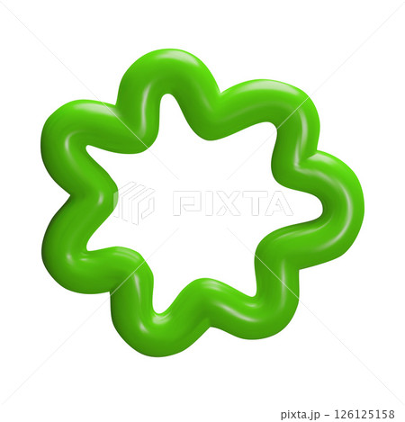 Green squiggle flower shape 3D plastic vector icon, doodle line glossy form, volume plasticine texture daisy figure 126125158