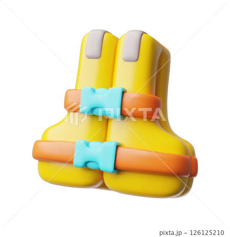 3D vector illustration of icon, yellow life jacket with belts. 3D vector illustration of icon, yellow life jacket with belts. 126125210