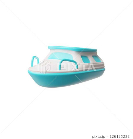 Powerboat or motorboat 3D plastic style vector icon, cartoon travel speed ship, vessel, fishing boat, water transport 126125222