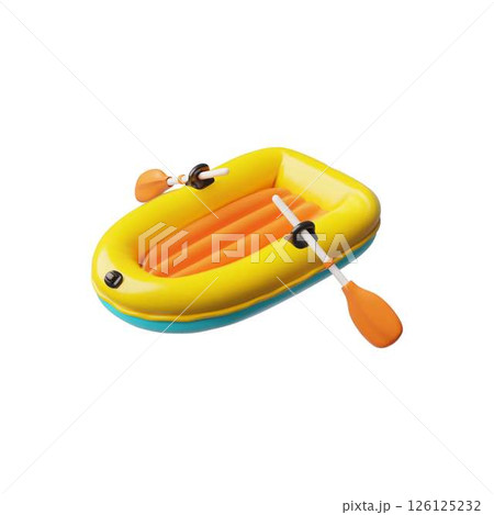 3d vector illustration of rubber inflatable boat, yellow with oars. 3d vector illustration of rubber inflatable boat, yellow with oars. 126125232