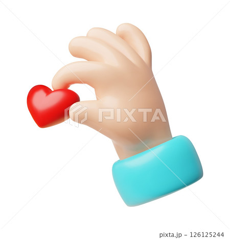Hand holding red heart 3D vector illustration, Love emoticon, Valentines day romantic sign, donation and charity concept 126125244