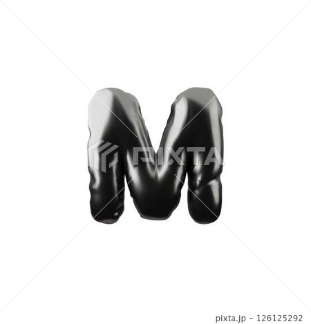 3D inflatable letter M in black chrome, vector illustration. 126125292