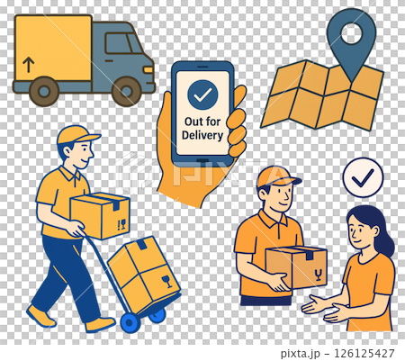 delivery service and driver with goods 126125427