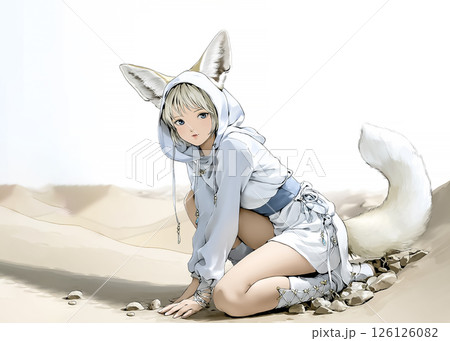 砂漠を散歩するフェネックの妖精のイラスト素材 126126082