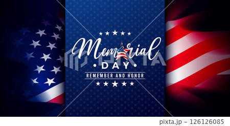 Memorial Day of the USA Vector Design Template with Typography Lettering on American Flag Background. National Patriotic Celebration Illustration for Banner, Greeting Card or Holiday Poster. 126126085