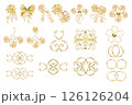 Gold vibrant collection of curls, bows, ribbons, hand-painted in watercolor with gold paint accents. Isolate elements are presented for decorating and designing textiles, interior, wallpaper, prints 126126204