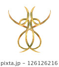 Gold ornament of vibrant collection. Curls, ribbons elements hand-painted in watercolor with gold paint accents. Isolate is presented for decorating textiles, interior, wallpaper, prints, packaging 126126216
