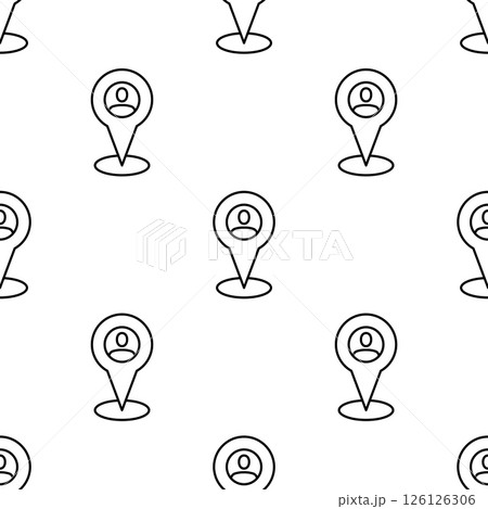 Seamless pattern of user location pin icons in outline style. 126126306