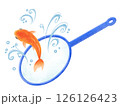 金魚すくい ポイの上で跳ねる金魚 水しぶき 手描き風 126126423