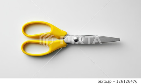 Yellow Handled Scissors on a Minimalist White Background 126126476