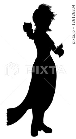 Warrior Girl Running with Gun Silhouette 126126834