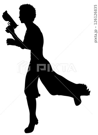 Warrior Girl Running with Gun Silhouette Warrior Girl Running with Gun Silhouette 126126835