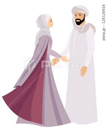 Vector people. Muslim family. Muslim family in beautiful traditional clothes. Vector 126126916