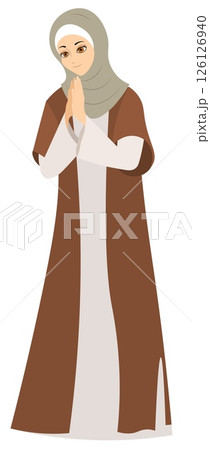 Vector people. Muslim woman in hijab. A modest girl prays. Vector Vector people. Muslim woman in hijab. A modest girl prays. Vector 126126940