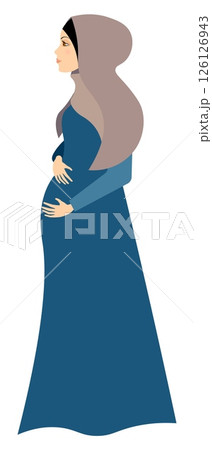 Vector people. Muslim woman in hijab. Pregnant woman in a blue dress. Vector Vector people. Muslim woman in hijab. Pregnant woman in a blue dress. Vector 126126943