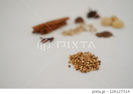 spices and herbs on a white background 126127314