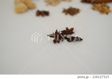 spices and herbs on a white background 126127325