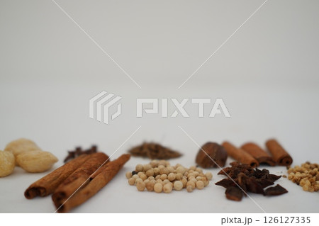 spices and herbs on a white background spices and herbs on a white background 126127335