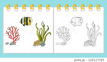 Coloring book Underwater Seabed Ocean Sea habitat 126127385
