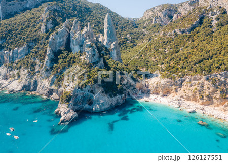 Aerial view of Cala Goloritze beach, Sardinia, Italy 126127551