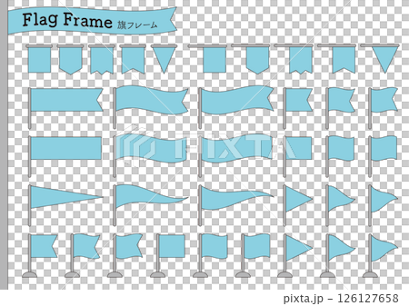 一組各種淺藍色旗幟框架插圖_帶主線 126127658