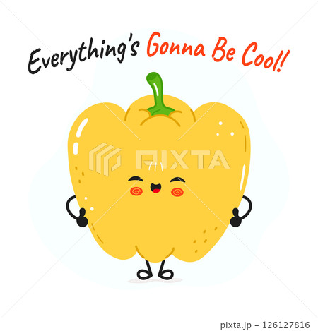 A happy cartoon Bell Pepper offers a positive message Everything s Gonna Be Cool in a joyful illustration. A happy cartoon Bell Pepper offers a positive message Everything s Gonna Be Cool in a joyful illustration. 126127816