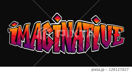 The word Imaginative is creatively displayed in colorful graffiti against a black backdrop. 126127827