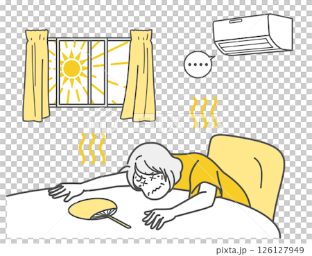 室内で熱中症になったシニア女性のイラスト 126127949