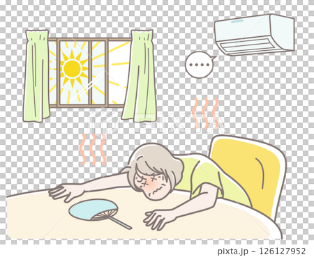 一位老年婦女在室內中暑的插圖 126127952