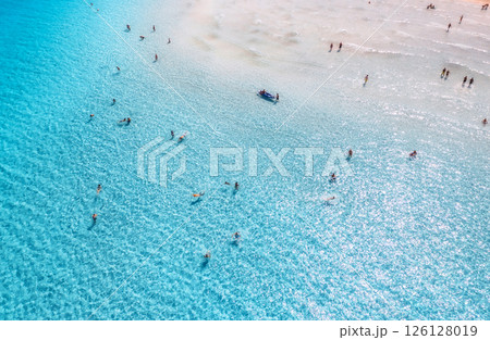 Aerial view of amazing sea coast. Top view of white sandy beach Aerial view of amazing sea coast. Top view of white sandy beach 126128019