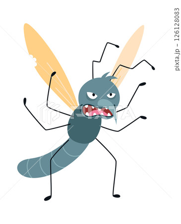 Cartoon mosquito, funny character. Bloodsucker insect, color flat icon. Cute mosquito isolated vector illustration 126128083
