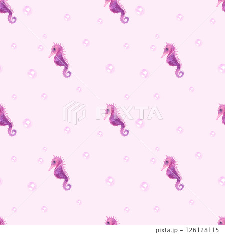 Delicate handmade watercolor pattern with seahorses Delicate handmade watercolor pattern with seahorses 126128115