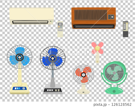 昭和レトロなエアコンと扇風機のイラストイメージ 126128562