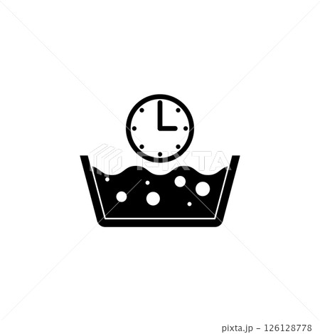 Washing Time. Laundry Basin and Stopwatch Solid Flat Vector Icon Isolated on White Background 126128778