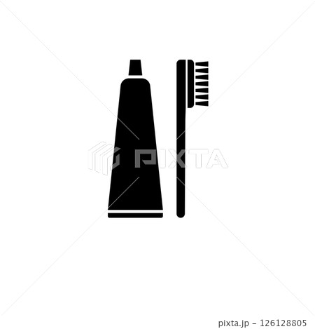 Toothpaste Tube and Toothbrush Solid Flat Vector Icon Isolated on White Background Toothpaste Tube and Toothbrush Solid Flat Vector Icon Isolated on White Background 126128805
