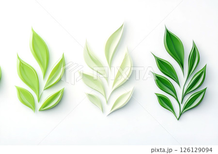 Clean energy logo featuring green leaves symbolizing environmental sustainability 126129094