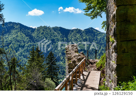 ruins of hohenwaldeck knights castle, view to lake schliersee, place of history, upper bavaria in Germany ruins of hohenwaldeck knights castle, view to lake schliersee, place of history, upper bavaria in Germany 126129150