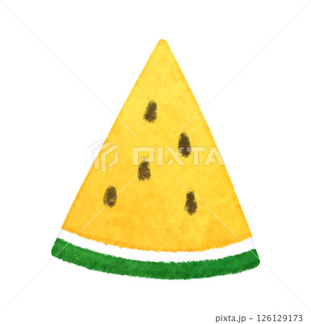 三角にカットされた黄色いスイカのイラスト 126129173