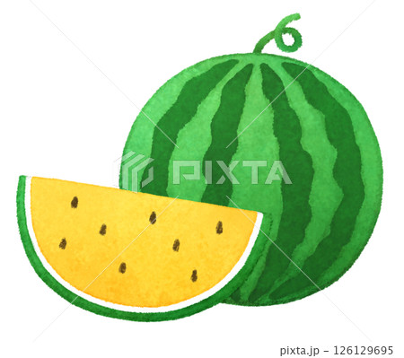 手描きの可愛い黄色いスイカのイラスト 126129695