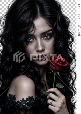 Portrait of a girl with a rose in her hand Portrait of a girl with a rose in her hand 126129954