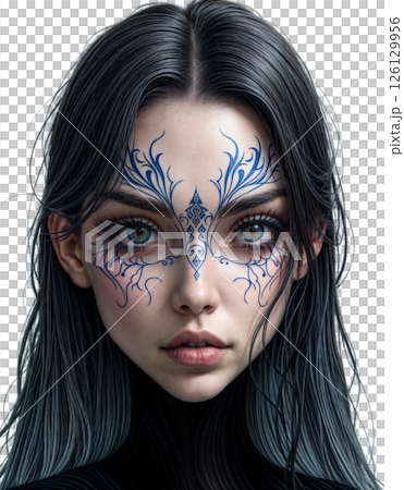 Portrait of a girl with a tattoo on her face Portrait of a girl with a tattoo on her face 126129956