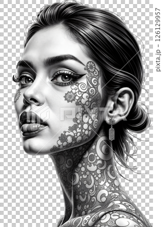 Portrait of a girl with a tattoo on her neck Portrait of a girl with a tattoo on her neck 126129957